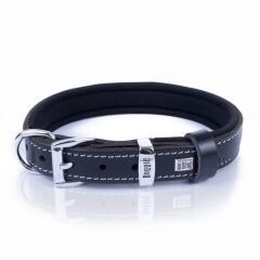 Doggie Konforlu Gerçek Deriden El Yapımı İsimlikli Köpek Boyun Tasması 2x30-35cm - Black