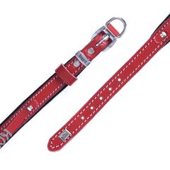 Doggie Konforlu Gerçek Deriden El Yapımı İsimlikli Köpek Boyun Tasması 2x35-40cm - Red