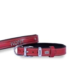 Doggie Konforlu Gerçek Deriden El Yapımı İsimlikli Köpek Boyun Tasması 2,5x37-45cm - Red