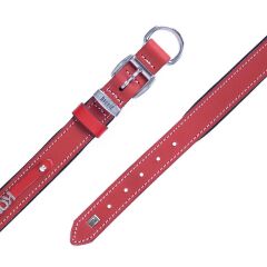 Doggie Konforlu Gerçek Deriden El Yapımı İsimlikli Köpek Boyun Tasması 2,5x37-45cm - Red