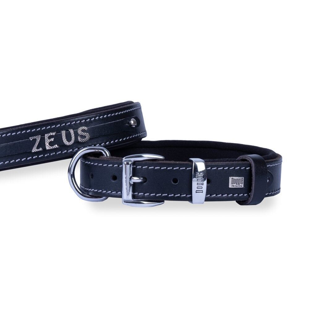 Doggie Konforlu Gerçek Deriden El Yapımı İsimlikli Köpek Boyun Tasması 2,5x37-45cm - Black