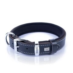 Doggie Konforlu Gerçek Deriden El Yapımı İsimlikli Köpek Boyun Tasması 2,5x37-45cm - Black