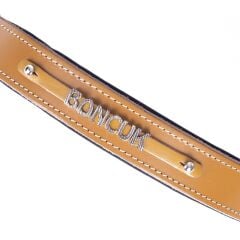 Doggie Konforlu Gerçek Deriden El Yapımı İsimlikli Köpek Boyun Tasması 3x42-50cm - Camel