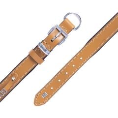 Doggie Konforlu Gerçek Deriden El Yapımı İsimlikli Köpek Boyun Tasması 3x42-50cm - Camel
