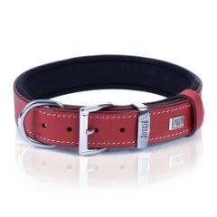 Doggie Konforlu Gerçek Deriden El Yapımı İsimlikli Köpek Boyun Tasması 3x42-50cm - Red