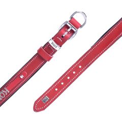 Doggie Konforlu Gerçek Deriden El Yapımı İsimlikli Köpek Boyun Tasması 3x42-50cm - Red