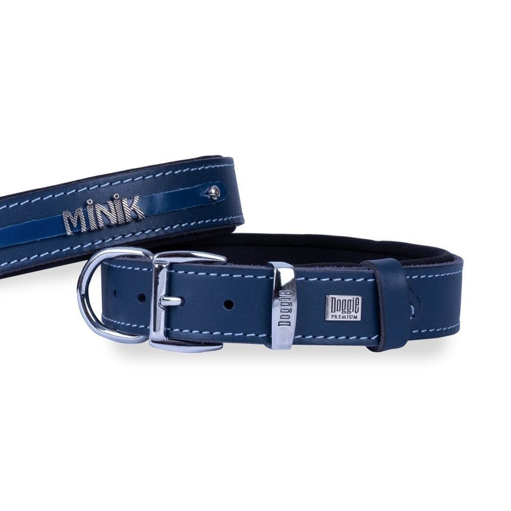 Doggie Konforlu Gerçek Deriden El Yapımı İsimlikli Köpek Boyun Tasması 3x42-50cm - Royal Blue