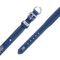 Doggie Konforlu Gerçek Deriden El Yapımı İsimlikli Köpek Boyun Tasması 3x42-50cm - Royal Blue