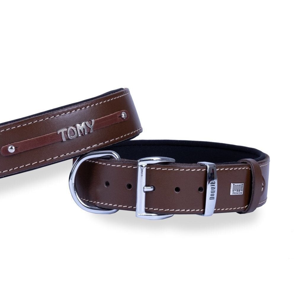 Doggie Konforlu Gerçek Deriden El Yapımı İsimlikli Köpek Boyun Tasması 4x47-55cm - Brown