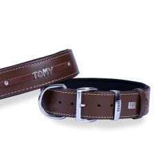 Doggie Konforlu Gerçek Deriden El Yapımı İsimlikli Köpek Boyun Tasması 4x47-55cm - Brown