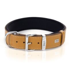 Doggie Konforlu Gerçek Deriden El Yapımı İsimlikli Köpek Boyun Tasması 4x47-55cm - Camel