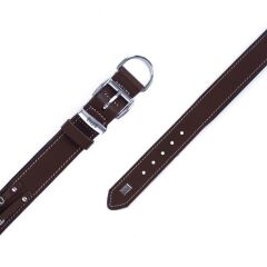 Doggie Konforlu Gerçek Deriden El Yapımı Çift İsimlikli Köpek Boyun Tasması 3,5x47-55cm - Brown