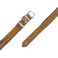Doggie Konforlu Gerçek Deriden El Yapımı Çift İsimlikli Köpek Boyun Tasması 3,5x47-55cm - Camel