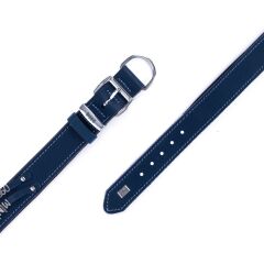 Doggie Konforlu Gerçek Deriden El Yapımı Çift İsimlikli Köpek Boyun Tasması 3,5x47-55cm - Royal Blue