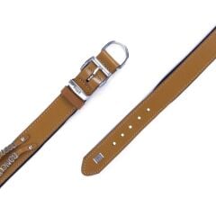 Doggie Konforlu Gerçek Deriden El Yapımı Çift İsimlikli Köpek Boyun Tasması 3,5x52-60cm - Camel