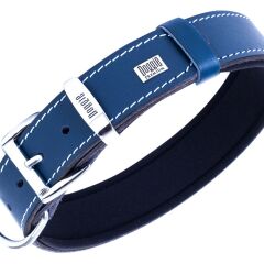Doggie Konforlu Gerçek Deriden El Yapımı Çift İsimlikli Köpek Boyun Tasması 3,5x52-60cm - Royal Blue