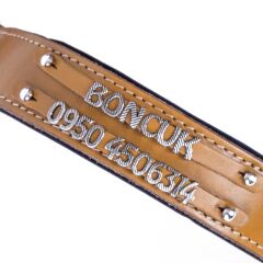 Doggie Konforlu Gerçek Deriden El Yapımı Çift İsimlikli Köpek Boyun Tasması 4x47-55cm - Camel