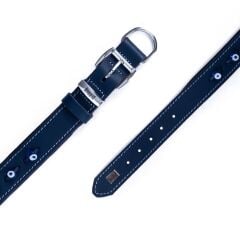 Doggie Konforlu Gerçek Deriden El Yapımı Nazar Boncuklu Köpek Boyun Tasması 3x42-50cm - Royal Blue