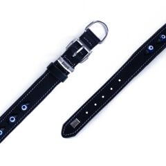 Doggie Konforlu Gerçek Deriden El Yapımı Nazar Boncuklu Köpek Boyun Tasması 3x42-50cm - Black