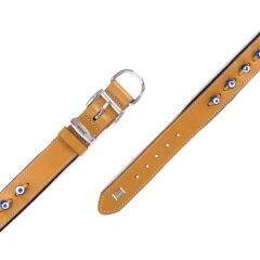 Doggie Konforlu Gerçek Deriden El Yapımı Nazar Boncuklu Köpek Boyun Tasması 4x57-65cm - Camel