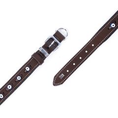 Doggie Konforlu Gerçek Deriden El Yapımı Nazar Boncuklu Köpek Boyun Tasması 2x35-40cm - Brown