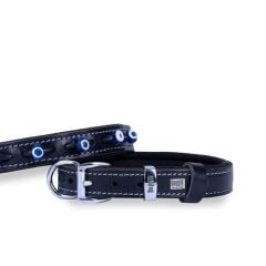 Doggie Konforlu Gerçek Deriden El Yapımı Nazar Boncuklu Köpek Boyun Tasması 2x35-40cm - Black