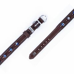 Doggie Konforlu Gerçek Deriden El Yapımı Nazar Boncuklu Köpek Boyun Tasması 2,5x37-45cm - Brown