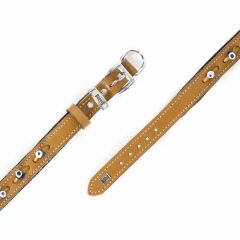 Doggie Konforlu Gerçek Deriden El Yapımı Nazar Boncuklu Köpek Boyun Tasması 2,5x37-45cm - Camel