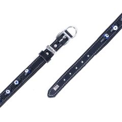 Doggie Konforlu Gerçek Deriden El Yapımı Nazar Boncuklu Köpek Boyun Tasması 2,5x37-45cm - Black
