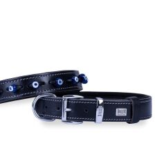 Doggie Konforlu Gerçek Deriden El Yapımı Nazar Boncuklu Köpek Boyun Tasması 2,5x37-45cm - Black