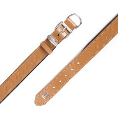 Doggie Konforlu Gerçek Deriden El Yapımı Kemik Desenli Köpek Boyun Tasması 3x42-50cm - Camel