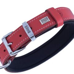 Doggie Konforlu Gerçek Deriden El Yapımı Kemik Desenli Köpek Boyun Tasması 3x42-50cm - Red