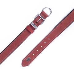 Doggie Konforlu Gerçek Deriden El Yapımı Kemik Desenli Köpek Boyun Tasması 3x42-50cm - Red