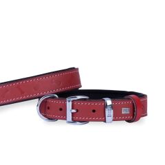 Doggie Konforlu Gerçek Deriden El Yapımı Kemik Desenli Köpek Boyun Tasması 3x42-50cm - Red