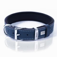 Doggie Konforlu Gerçek Deriden El Yapımı Kemik Desenli Köpek Boyun Tasması 3x42-50cm - Royal Blue