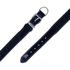 Doggie Konforlu Gerçek Deriden El Yapımı Kemik Desenli Köpek Boyun Tasması 3x42-50cm - Black