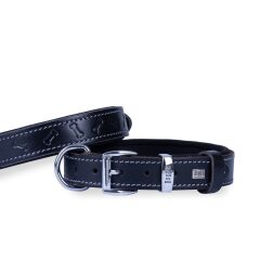 Doggie Konforlu Gerçek Deriden El Yapımı Kemik Desenli Köpek Boyun Tasması 3x42-50cm - Black