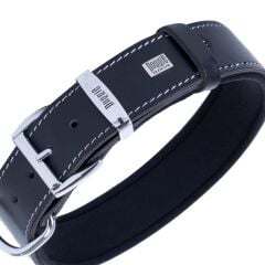 Doggie Konforlu Gerçek Deriden El Yapımı Kemik Desenli Köpek Boyun Tasması 4x52-60cm - Black