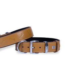 Doggie Konforlu Gerçek Deriden El Yapımı Kemik Desenli Köpek Boyun Tasması 3,5x52-60cm - Camel