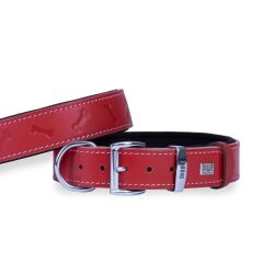 Doggie Konforlu Gerçek Deriden El Yapımı Kemik Desenli Köpek Boyun Tasması 3,5x52-60cm - Red