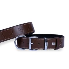 Doggie Konforlu Gerçek Deriden El Yapımı Kemik Desenli Köpek Boyun Tasması 4x57-65cm - Brown