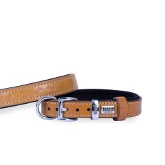 Doggie Konforlu Gerçek Deriden El Yapımı Kemik Desenli Köpek Boyun Tasması 2x30-35cm - Camel