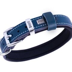 Doggie Konforlu Gerçek Deriden El Yapımı Kemik Desenli Köpek Boyun Tasması 2x30-35cm - Royal Blue
