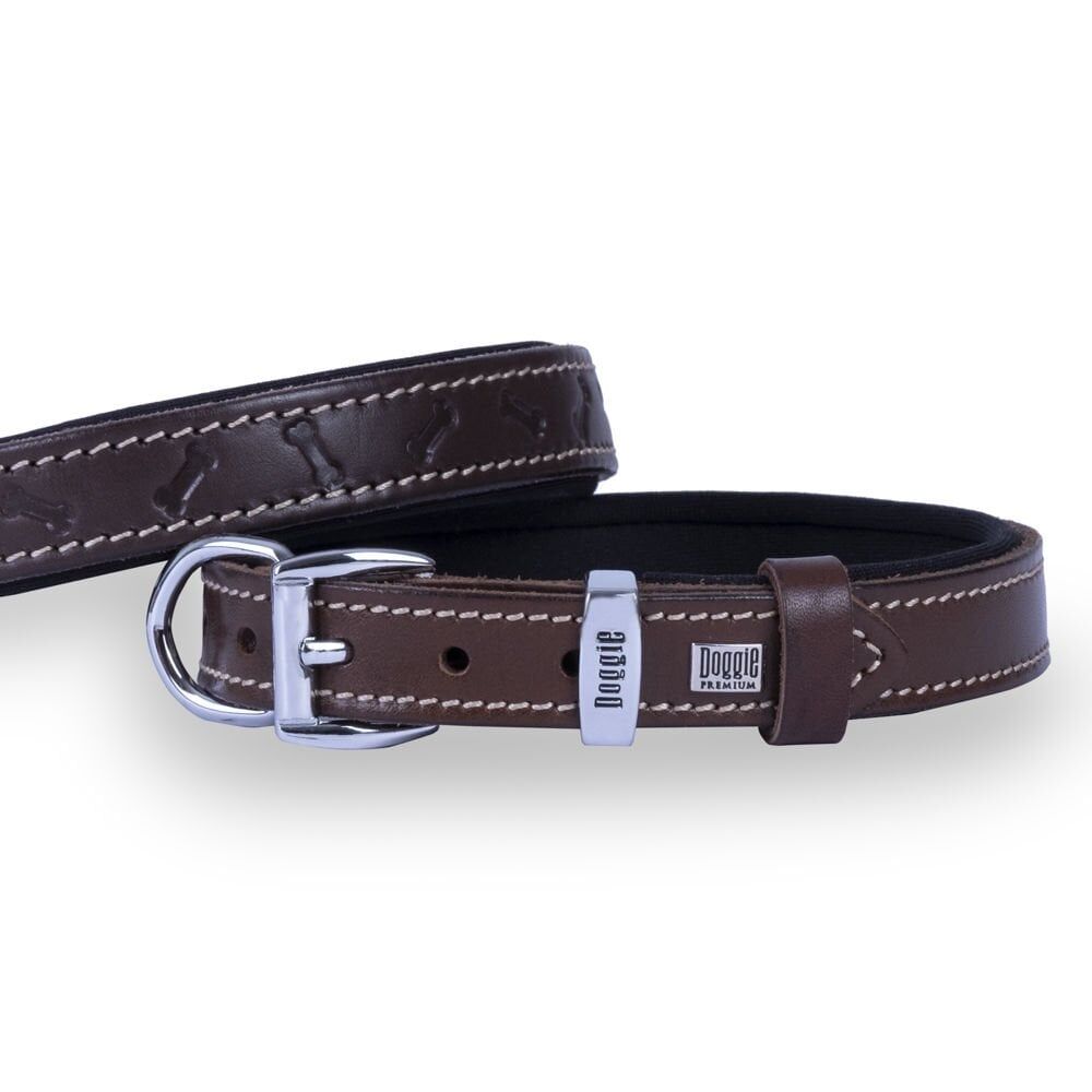 Doggie Konforlu Gerçek Deriden El Yapımı Kemik Desenli Köpek Boyun Tasması 2x35-40cm - Brown