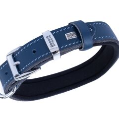 Doggie Konforlu Gerçek Deriden El Yapımı Kemik Desenli Köpek Boyun Tasması 2,5x37-45cm - Royal Blue