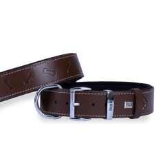 Doggie Konforlu Gerçek Deriden El Yapımı Kemik Desenli Köpek Boyun Tasması 4x47-55cm - Brown