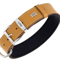 Doggie Konforlu Gerçek Deriden El Yapımı Kemik Desenli Köpek Boyun Tasması 4x47-55cm - Camel