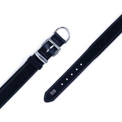 Doggie Konforlu Gerçek Deriden El Yapımı Kemik Desenli Köpek Boyun Tasması 4x47-55cm - Black