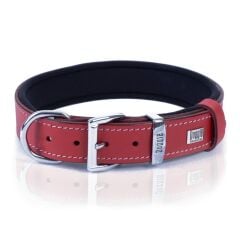 Doggie Konforlu Gerçek Deriden El Yapımı Pati Desenli Köpek Boyun Tasması 3x42-50cm - Red