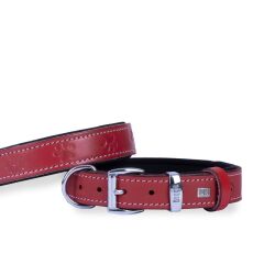Doggie Konforlu Gerçek Deriden El Yapımı Pati Desenli Köpek Boyun Tasması 3x42-50cm - Red